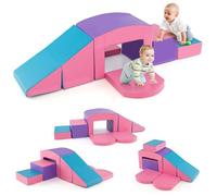 COSTWAY 7 PCS Parcours de Motricité Bébé en Mousse avec Remplissage en EPE, Jouets Éducatifs pour Ramper Grimper, 12 Mois+ Rose