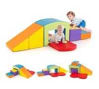 COSTWAY 7 PCS Parcours de Motricité Bébé en Mousse - Remplissage en EPE, Housse en PU, Fermeture Clair, Couleurs & Formes, 12 Mois+