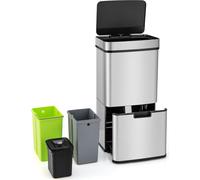 COSTWAY 72L Poubelle 4 compartiments, poubelle électrique avec capteur, système de tri des déchets 2x11L+3,5L+46,5L, poubelle de cuisine fermeture douce