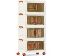 COSTWAY 76 L Boîtes de rangement pliables avec couvercles, lot de 3 boîtes de rangement empilables avec roulettes, organisateur de placard blanc & marron