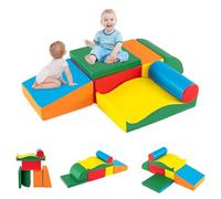 COSTWAY 7PCS Parcours Motricité Bébé en Mousse EPE avec Housse en PU, Module Motricité Bébé avec Diverses Couleurs, Aire de Jeux Éducatif pour Ramper Grimper pour 18 Mois+