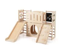 COSTWAY 8 en 1 Aire de Jeux d'escalade Intérieure en Bois avec Toboggan & Rampe, Triangle d'escalade Montessori Enfant avec Échelle & Tableau Noir & Tunnel Rampant, Charge 150kg pour 3 Ans+