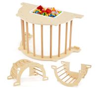 COSTWAY 8 en 1 Arche d'escalade Montessori en Bois avec Bac Pliable, Chaise à Bascule Enfant avec Poignée & Dispositif Anti-basculement, Intérieur, Charge 50kg pour 3 Ans+ (90x50x48cm)