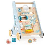 COSTWAY 8 en 1 Chariot de Marche sur Thème Océan avec Miroir & Perles & Tambour, Marcheur D'Apprentissage Bébé avec 4 Blocs & Espace Arrière, Poignée Lisse & 4 Roues, Trotteur Bébé de 12 Mois+