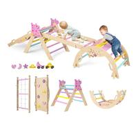 COSTWAY 8 en 1 Triangle d'escalade Enfant Pliable sur Thème Licorne avec Rampe & Échelle, Arche d'escalade Montessori en Bois Hêtre avec 6 Blocs & Labyrinthe, Aire de Jeux Intérieur pour 1 an+