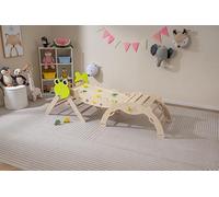 COSTWAY 8 en 1 Triangle d'escalade Montessori Enfants avec Rampe Double Face, Arc d'escalade Montessori en Bois Hêtre avec Échelle, Charge Max 50KG pour 1 an+ (Naturel,Grenouille)