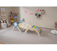 COSTWAY 8 en 1 Triangle d'escalade Montessori Enfants avec Rampe Double Face, Arc d'escalade Montessori en Bois Hêtre avec Échelle, Charge Max 50KG pour 1 an+ (Bleu,Navires)