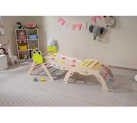 COSTWAY 8 en 1 Triangle d'escalade Montessori Enfants avec Rampe Double Face, Arc d'escalade Montessori en Bois Hêtre avec Échelle, Charge Max 50KG pour 1 an+ (Multicolore,Grenouille)