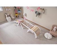 COSTWAY 8 en 1 Triangle d'escalade Montessori Enfants avec Rampe Double Face, Arc d'escalade Montessori en Bois Hêtre avec Échelle, Charge Max 50KG pour 1 an+ (Blanc,Licorne)