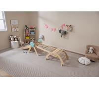 COSTWAY 8 en 1 Triangle d'escalade Montessori Enfants avec Rampe Double Face, Arc d'escalade Montessori en Bois Hêtre avec Échelle, Charge Max 50KG pour 1 an+ (Naturel,Astronaute)