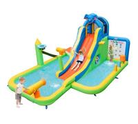 COSTWAY 9 en 1 Château Gonflable en Forme Éléphant avec Toboggan & Mur d'Escalade pour Enfants, 378 x 469 x 250 CM, sans Souffleur