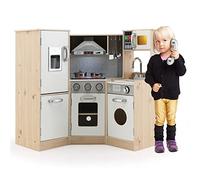 COSTWAY 9 en 1 Cuisine Enfants en Bois avec Effets Sonores & Lumières Réels, Jeu de Cuisine Bois Enfant avec Machine à Glaçons & Micro-Ondes, Jeu d'Imitation pour Garçon Fille de 3 Ans+