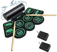 COSTWAY 9 Pads E-Drum, kit de batterie électronique Roll-Up tambour y compris 2 pédales et 2 baguettes de batterie pour enfants et débutants