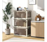 COSTWAY 98L x 3 Boîte Rangement Plastique - 3 Caisses de Rangement Pliables - Roulettes et 5 Portes, 66,5 x 46,5 x 111,5 cm, Blanc