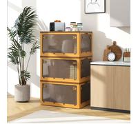 COSTWAY 98L x 3 Boîte Rangement Plastique - 3 Caisses de Rangement Pliables - Roulettes et 5 Portes, 66,5 x 46,5 x 111,5 cm, Jaune