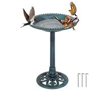 COSTWAY Abreuvoir Oiseaux Extérieur Plateau Dia.50 cm, Mangeoire Oiseaux Hauteur 72CM, Bain d'oiseaux sur Pied, Design Antique (Bronze Vert)