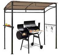 COSTWAY Abri Barbecue Exterieur de 216 cm Cadre en Métal Imperméable, Tonnelle Barbecue Exterieur avec Étagère de Service et Crochets de Rangement, Belvédère pour Jardin Cour (Marron)