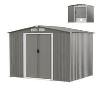 COSTWAY Abri de Jardin 4.7㎡en Acier Galvanisé Anti-UV, 260 x 207 x 181 CM, Cabane de Jardin Exterieur 9.7 m³ avec Fondation et Porte Coulissante, Rampe, 4 Trous d’Aération, 4 Gants Inclus, Gris