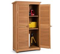 COSTWAY Abri de Jardin en Bois 160 Cm, Toit en Asphalte, 2 Portes Verrouillables avec Loquet, Armoire Cabane de Jardin Exterieur en Sapin Pré-Huilé, Imperméable, 3 Étagères Amovibles