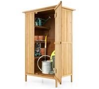COSTWAY Abri de Jardin en Bois de Sapin avec Toit en Asphalte, Porte Verrouillable, 5 Crochets, 3 Étagères pour Rangement des