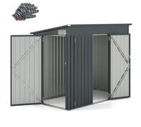 COSTWAY Abri de Jardin en Métal 2,6㎡, Cabane Jardin Exterieur en Acier Galvanisé 5,7 m³ avec Loquet, Porte avec serrure et clé, Toit en Pente, 4 Gants, 2 Trous d’Aérations, Abri Exterieur (Gris foncé)