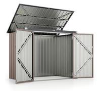 COSTWAY Abri de Jardin en Métal Galvanisé 1,5 m², Cache Poubelle Exterieur Verrouillable, Toit Ouvert, 2 Portes, Abri Poubelle Exterieur, 4 Gants, Rangement Etanche pour Vélo,Outils(Gris Chaud)