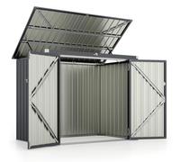 COSTWAY Abri de Jardin en Métal Galvanisé 1,5 m², Cache Poubelle Exterieur Verrouillable, Toit Ouvert, 2 Portes, Abri Poubelle Exterieur, 4 Gants, Rangement Etanche pour Vélo,Outils(Gris foncé)