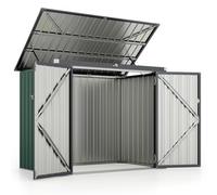 COSTWAY Abri de Jardin en Métal Galvanisé 1,5 m², Cache Poubelle Exterieur Verrouillable, Toit Ouvert, 2 Portes, Abri Poubelle Exterieur, 4 Gants, Rangement Etanche pour Vélo,Outils (Vert)