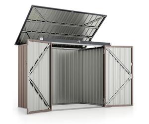 COSTWAY Abri de Jardin en Métal Galvanisé 1,5 m², Cache Poubelle Exterieur Verrouillable, Toit Ouvert, 2 Portes, Abri Poubelle Exterieur, 4 Gants, Rangement Etanche pour Vélo,Outils(Gris Chaud)