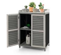 COSTWAY Abri de Jardin Extérieur à 2 Étagères et Plateau en Métal Plaqué, Cabane de Rangement en Bois de Sapin avec Portes, pour Terrasse Jardin Cour 67 x 47 x 100 cm, Gris