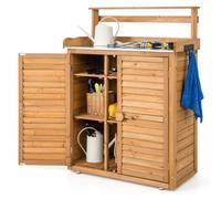 COSTWAY Abri de Jardin Extérieur en Sapin, Table de Jardinage avec Comptoir en Métal Galvanisé, Etagère Amovible, pour Terrasse