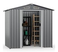 COSTWAY Abri de Jardin Métal Galvanisé 3,7 m³,Double Porte, Cabane de Jardin Exterieur, Rampe, 4 Aérations, Gants, Abri Rangement Exterieur pour Vélo, Poubelle, Outil