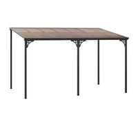 COSTWAY Abri de terrasse 3x4m, pergola avec toit en polycarbonate incliné, toit de terrasse autoportant à monter sur un mur, pavillon