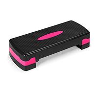 COSTWAY Aérobic Step Fitness Réglable en Hauteur 2 Niveaux 10/15CM avec Surface à Motif Losangé Capacité de Poids 250KG pour Maison/Gym Exercice/Bureau (Noir+Rose)