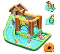 COSTWAY Aire de Jeux Gonflable Enfant avec Souffleur 610W Pataugeoire Mur d'Escalade Canon à Eau Trampoline Intégré Balles Colorées