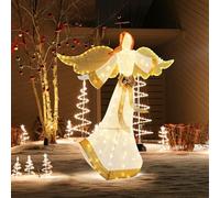 COSTWAY Ange de Noël Extérieur Éclairé 160 cm, Ange Pré-Illuminé avec Halo Ailes et 180 Lumières LED Blanc Chaud Piquets de Sol Attaches Zippées, Décoration de Noël pour Maison Jardin