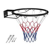 COSTWAY Anneau de Basket-Ball 45 cm, Panier de Basket Mural Robuste avec Doubles Ressorts & Filet Multicolore, Universel, Professionnel pour Intérieur& Extérieur Mur Porte Panneau Arrière (Noir)