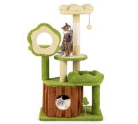 COSTWAY Arbre à Chat 100 cm, Arbre a Chat Cactus, Condo, Poteaux à Griffer en Sisal, 5 Plateformes, Tour pour Chaton en Peluche, Pompon, Jouet à Ressort, Coussin Amovible, 55 x 40 x 100 cm