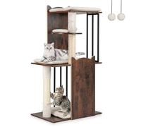 COSTWAY Arbre à Chat 112 cm, 4 Plateformes, 2 Poteaux à Griffer en Sisal, Arbre a Chat Design, Chaque Couche Charge 20 kg, Coussins Amovibles Lavables, 2 Pompons, Tubes en Métal (60 x 40 x 112 cm)