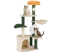 COSTWAY Arbre à Chat 114 cm, Tapis et Poteaux à Griffer en Sisal, 4 Plateformes, Arbre a Chat Cactus à 6 Niveaux, Condo, Panier Rotatif, Pompon Suspendu, Kit Anti-basculement, 48,5 x 34 x 114 cm