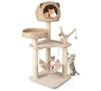 CostwayArbre à Chat 121 CM à 5 Niveaux avec Boules et Hamac Suspendues Centre d'Activités pour Chats avec Niche et Poteaux en Sisal