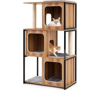 COSTWAY Arbre à chat 133cm, maison pour chats avec point d'observation rembourré, plates-formes, coussins amovibles & poteaux à griffer Meuble pour chats à plusieurs étages