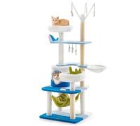 Costway Arbre À Chat 165 Cm - Condo, Griffoirs, Pompons Suspendus, Hamac, Perchoir Supérieur, Lit De Panier - Thème De L'océan