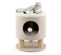COSTWAY Arbre à Chat 47 CM avec Condo et Poteaux Griffoir, Charge 60 KG, Tour de Jeux pour Chats avec Balle en Peluche, Beige