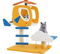 COSTWAY Arbre à chat 76cm, arbre à chat thème hélicoptère, meubles pour chats Arbre à grimper avec plateforme nuage, jouets, griffoirs en sisal & échelle Jaune