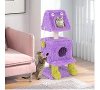 CostwayArbre à Chat Originale sur le Thème des Monstres avec 2 Condos Privés Peluche Douce Griffoir en Sisal Jouets Suspendus Violet