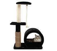 COSTWAY Arbre à Chat à 3 Niveaux, Tour à Chat en Peluche avec Poteaux en Sisal et Poteau EVA, Centre d’Activité pour Chatons avec Condo et Corde Suspendue, Charge 10KG pour Le Perchoir (Noir)