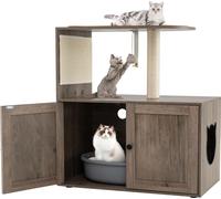 COSTWAY Arbre à chat Armoire à chat avec bac à litière, plateforme, tapis grattoir, balle & poteau en sisal, meuble pour chat tout-en-un 80x45x87,5cm Gris