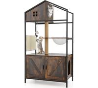 COSTWAY Arbre à chat Armoire à chat Meuble tout-en-un pour bac à litière avec armoire à litière, poteau en jute, capsule spatiale & tapis à griffer 80x48x150cm