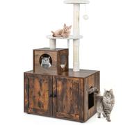 COSTWAY Arbre à chat avec armoire à chat, maison de chat tout-en-un, arbre à chat avec entrée, grotte, tronc en sisal & balle de jeu 77,5x49x132cm Vintagebraun